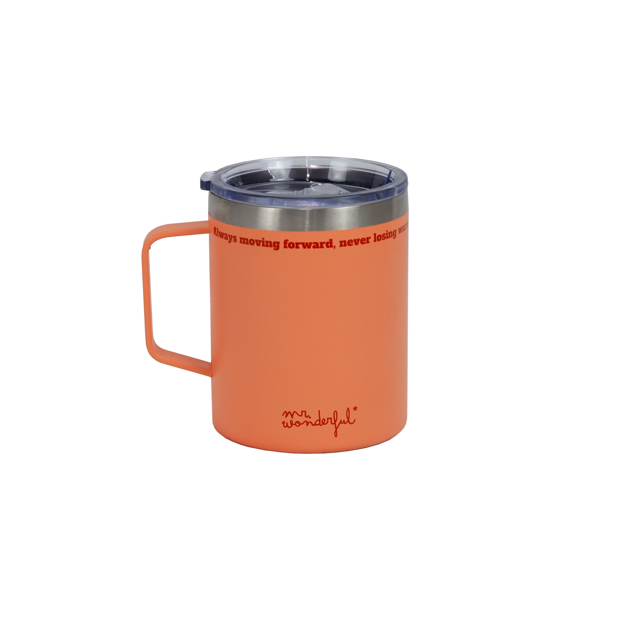 Imagem 0 de Copo térmica para levar com tampa salmão Mr Wonderful: Always moving forward, never losing warmth
