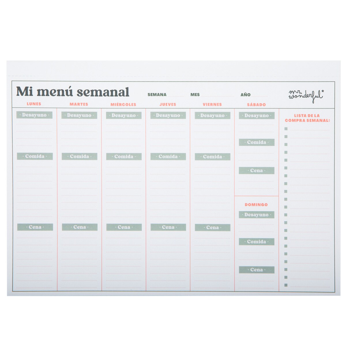Planificador semanal de menús Mr Wonderful: De la mente al mantel: ¡tu menú en un papel! 3