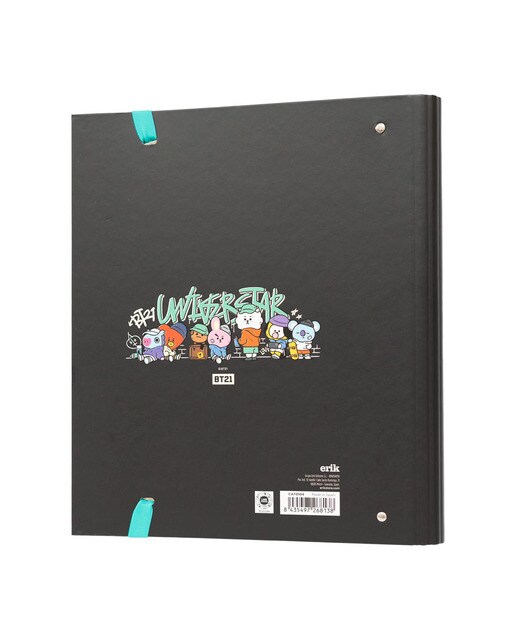 Pasta de 4 Argolas Premium BT21 Street Mood - Preto/Azul 2