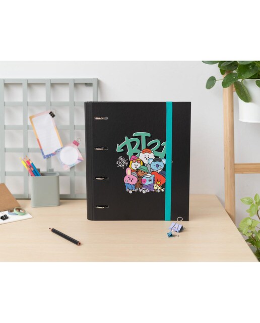 Pasta de 4 Argolas Premium BT21 Street Mood - Preto/Azul 4