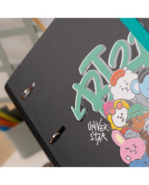 Pasta de 4 Argolas Premium BT21 Street Mood - Preto/Azul 5