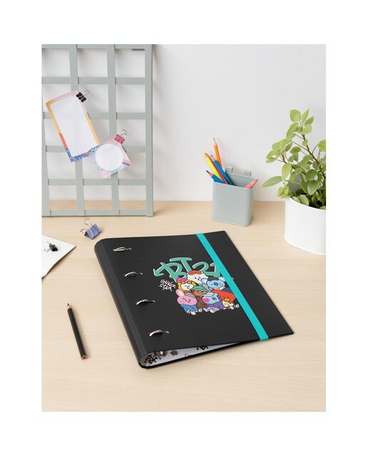 Pasta de 4 Argolas Premium BT21 Street Mood - Preto/Azul 6