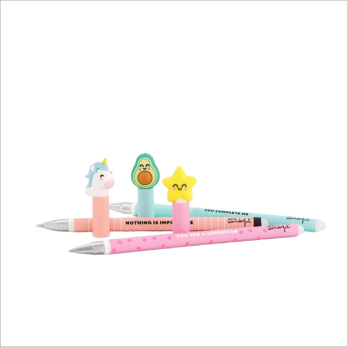 Set 3 bolis borrables Mr Wonderful: Estrella, aguacate, unicornio. 2