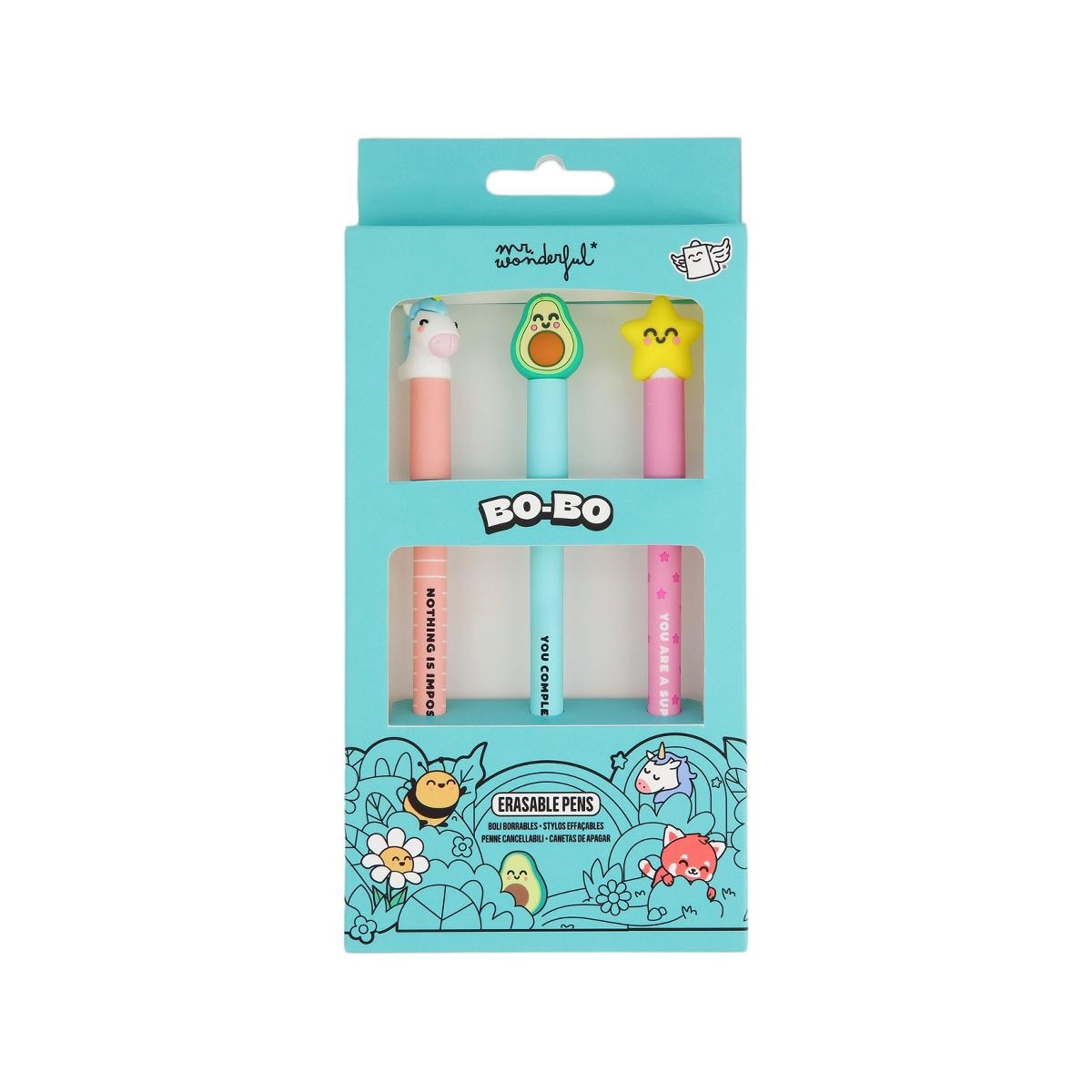 Set 3 bolis borrables Mr Wonderful: Estrella, aguacate, unicornio. 3