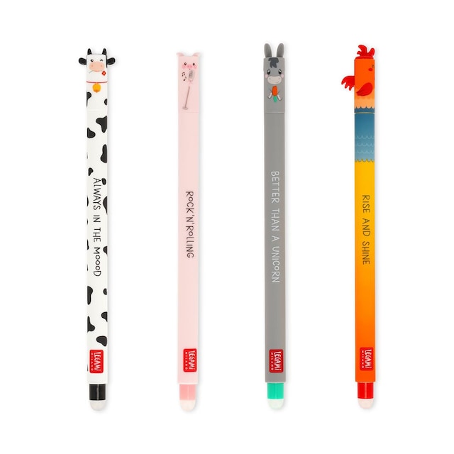 Imagen 0 de Set 4 bolígrafos gel borrables Legami Granja