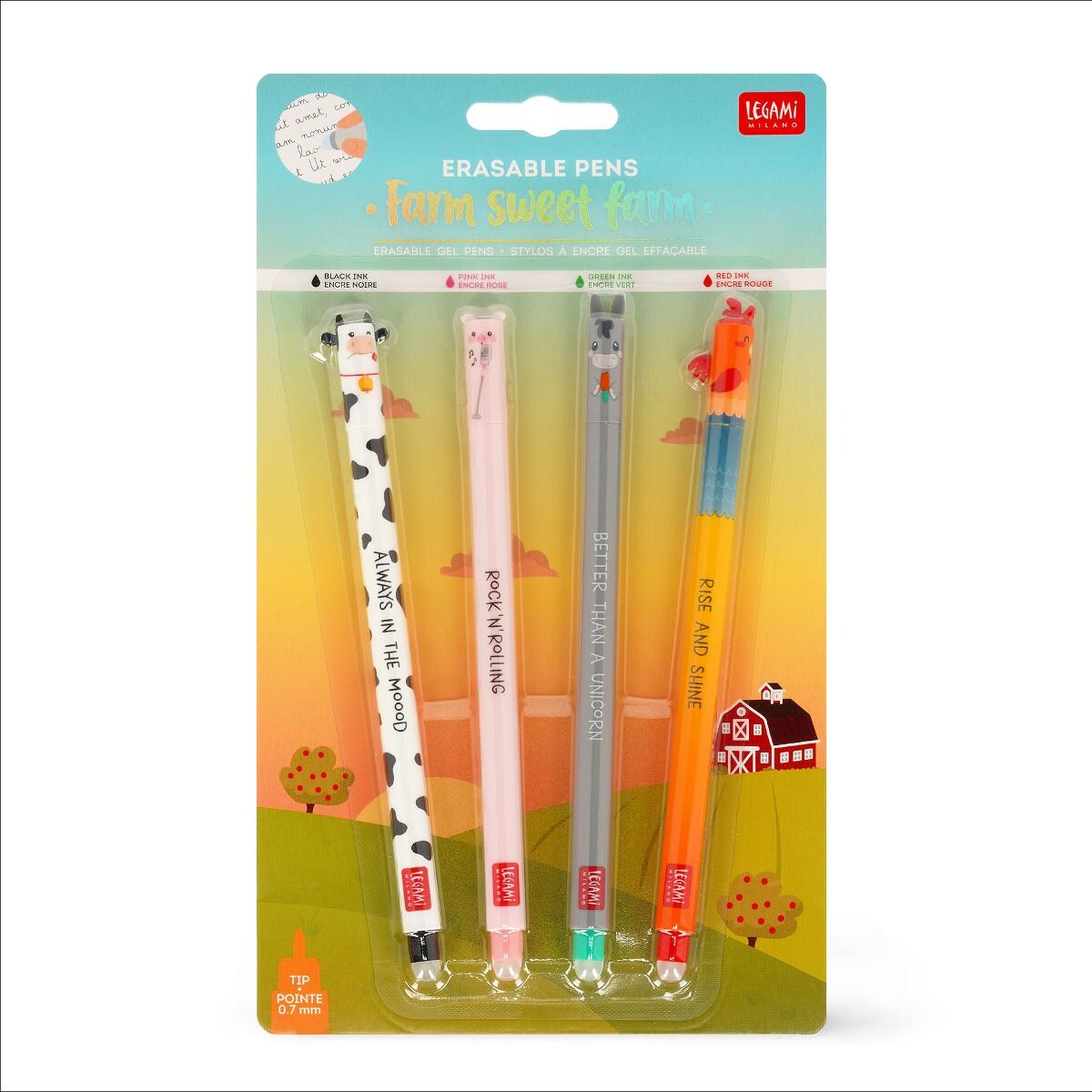 Set 4 Esferográficas gel Apagávels Legami Granja 10