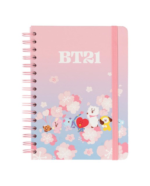 Caderno de Capa Forrada A5 BT21 Cherry Blossom - Rosa/Azul 1