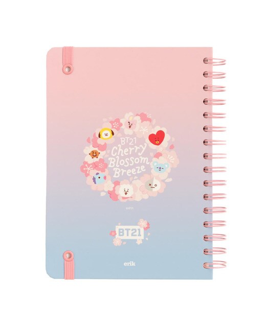 Caderno de Capa Forrada A5 BT21 Cherry Blossom - Rosa/Azul 2