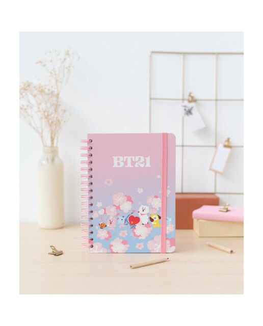 Caderno de Capa Forrada A5 BT21 Cherry Blossom - Rosa/Azul 5