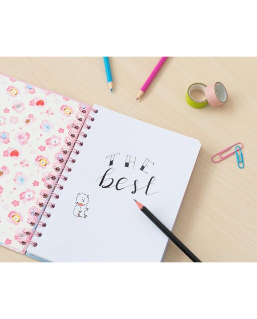 Caderno de Capa Forrada A5 BT21 Cherry Blossom - Rosa/Azul 6