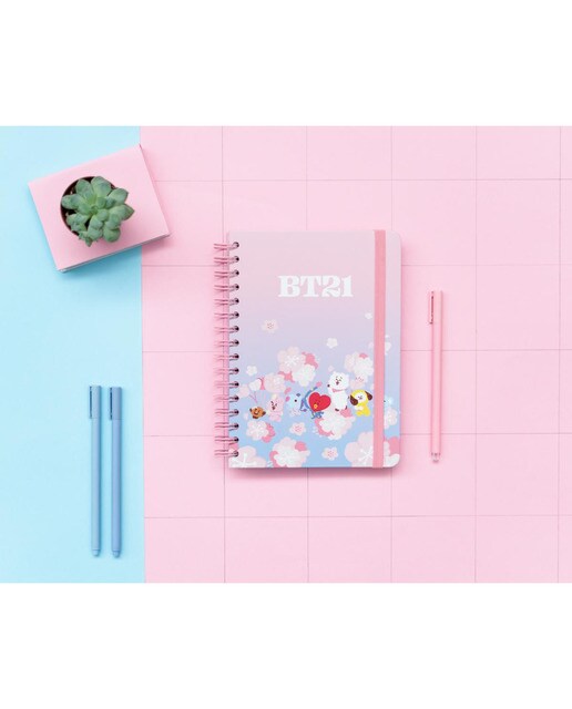 Caderno de Capa Forrada A5 BT21 Cherry Blossom - Rosa/Azul 7