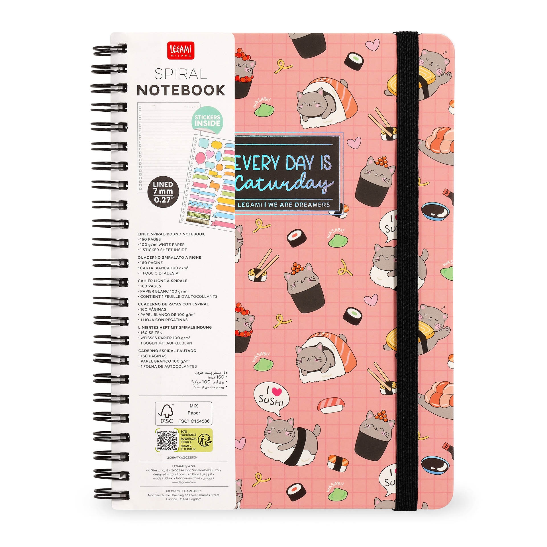 Caderno espiral A4 Legami Sushi Cat 7