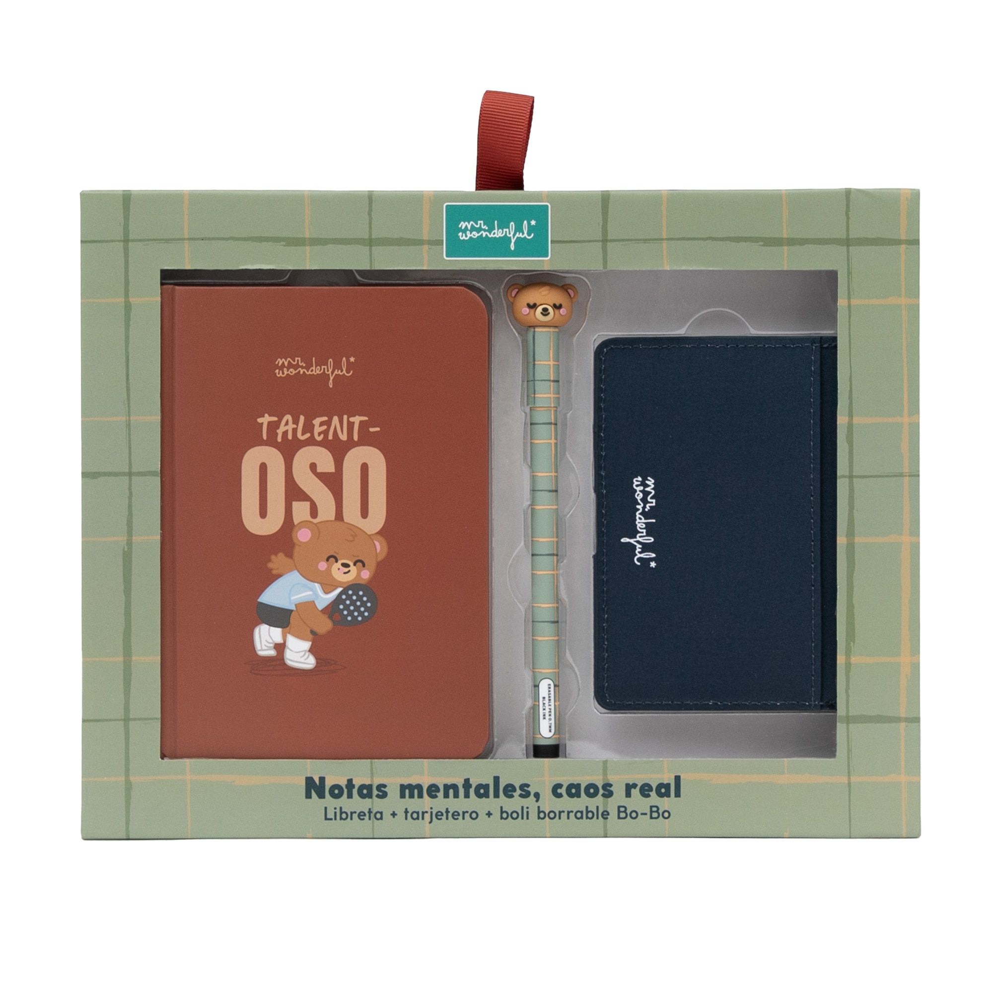 Imagen 0 de Kit de libreta A6 + tarjetero + boli borrable Bo-Bo Oso Mr Wonderful  - TALENT-OSO.