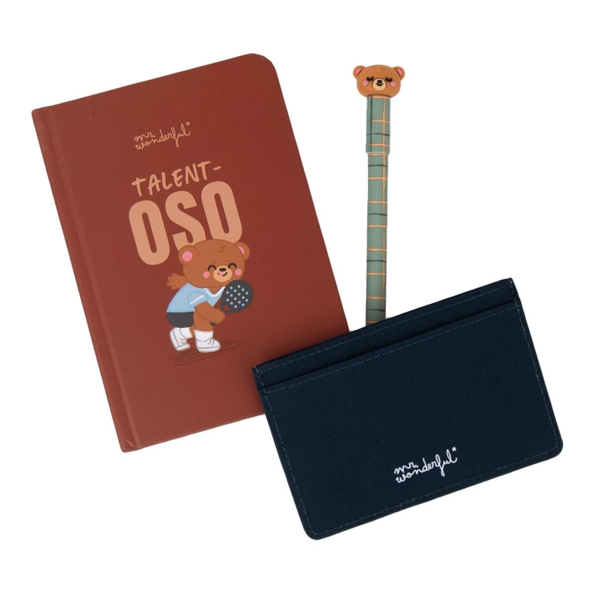 Kit de libreta A6 + tarjetero + boli borrable Bo-Bo Oso Mr Wonderful  - TALENT-OSO. 2
