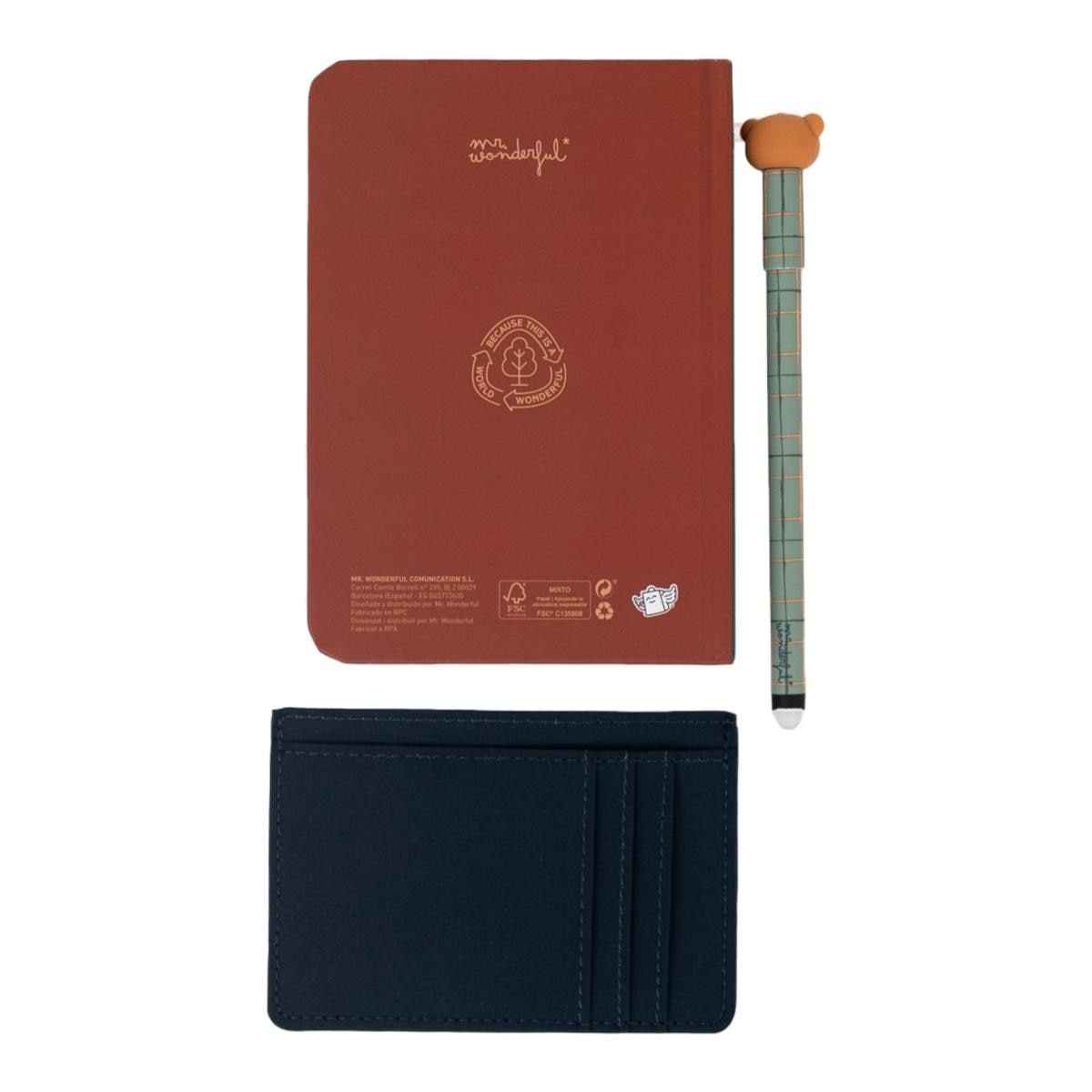 Kit de libreta A6 + tarjetero + boli borrable Bo-Bo Oso Mr Wonderful  - TALENT-OSO. 3