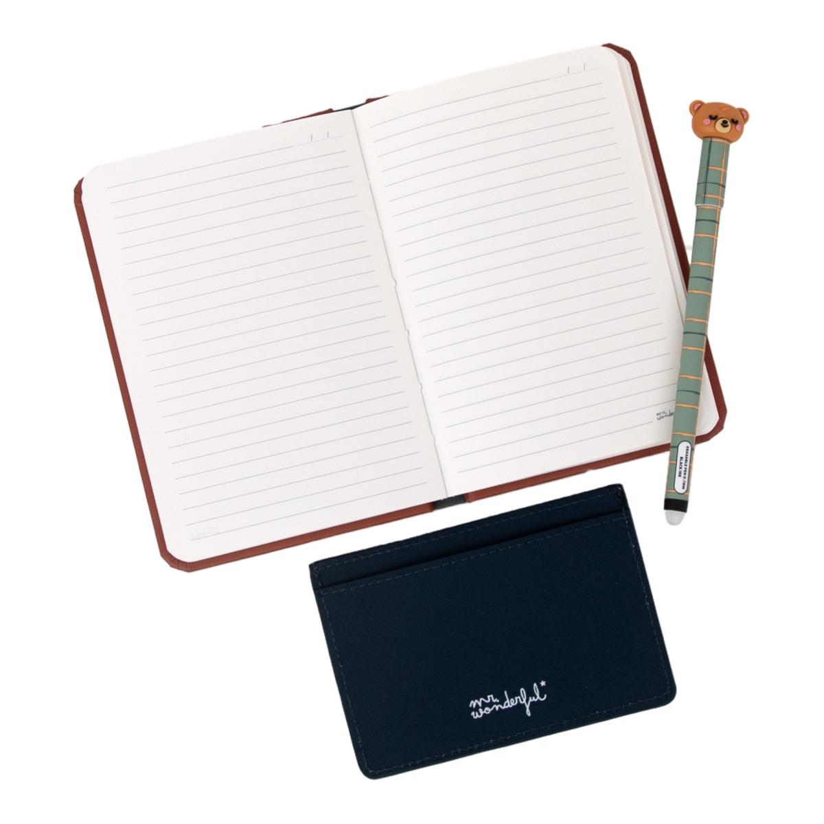 Kit de libreta A6 + tarjetero + boli borrable Bo-Bo Oso Mr Wonderful  - TALENT-OSO. 4