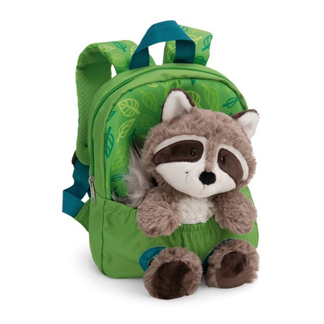 Imagem 0 de Mochila NICI com pelúcia de 21x26cm e guaxinim verde de 25 cm