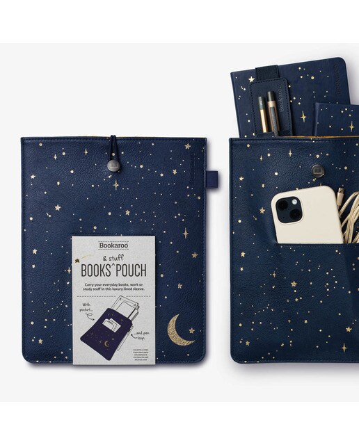 Capa Guarda Livros Tamanho Grande em Couro e com Forro Interior de Veludo Luas e Estrelas 6