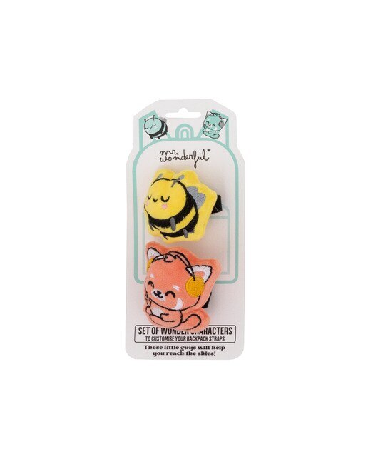 Conjunto de personagens Wonder para decorar as pegas da mochila Mr Wonderful: Abelha e panda vermelho. 1