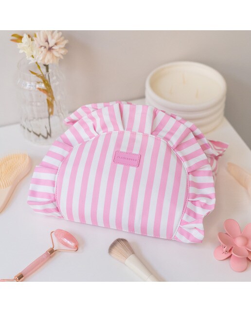 Necessaire de maquilhagem Flamingueo com desenho de concha riscas rosas 2