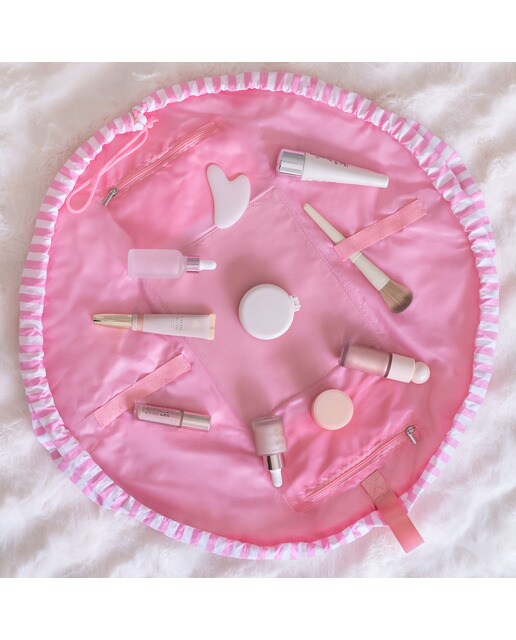 Necessaire de maquilhagem Flamingueo com desenho de concha riscas rosas 3