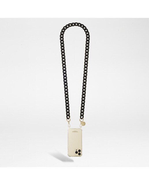 Imagen 0 de Cadena de bisutería Sarah La Coque Française con mosquetones dorados 120 cm de largo de resina ultrarresistente negro mate