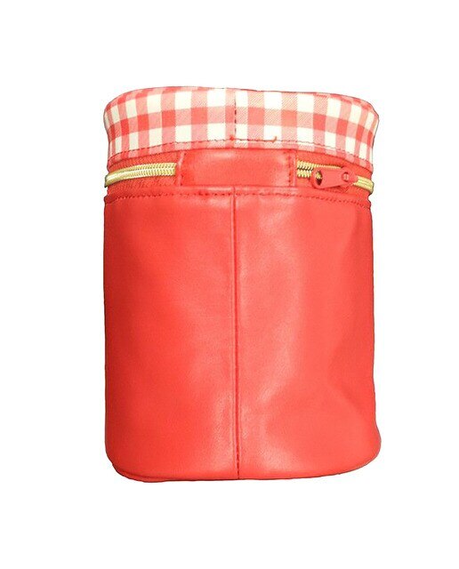 Estuche portatodo divertido YUP! En piel vegana cilíndrico grande con cremallera y detalles bordados 2
