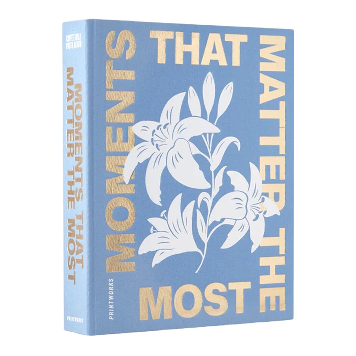 Álbum de fotos moments that matters the most Printworks celeste e dourado 1