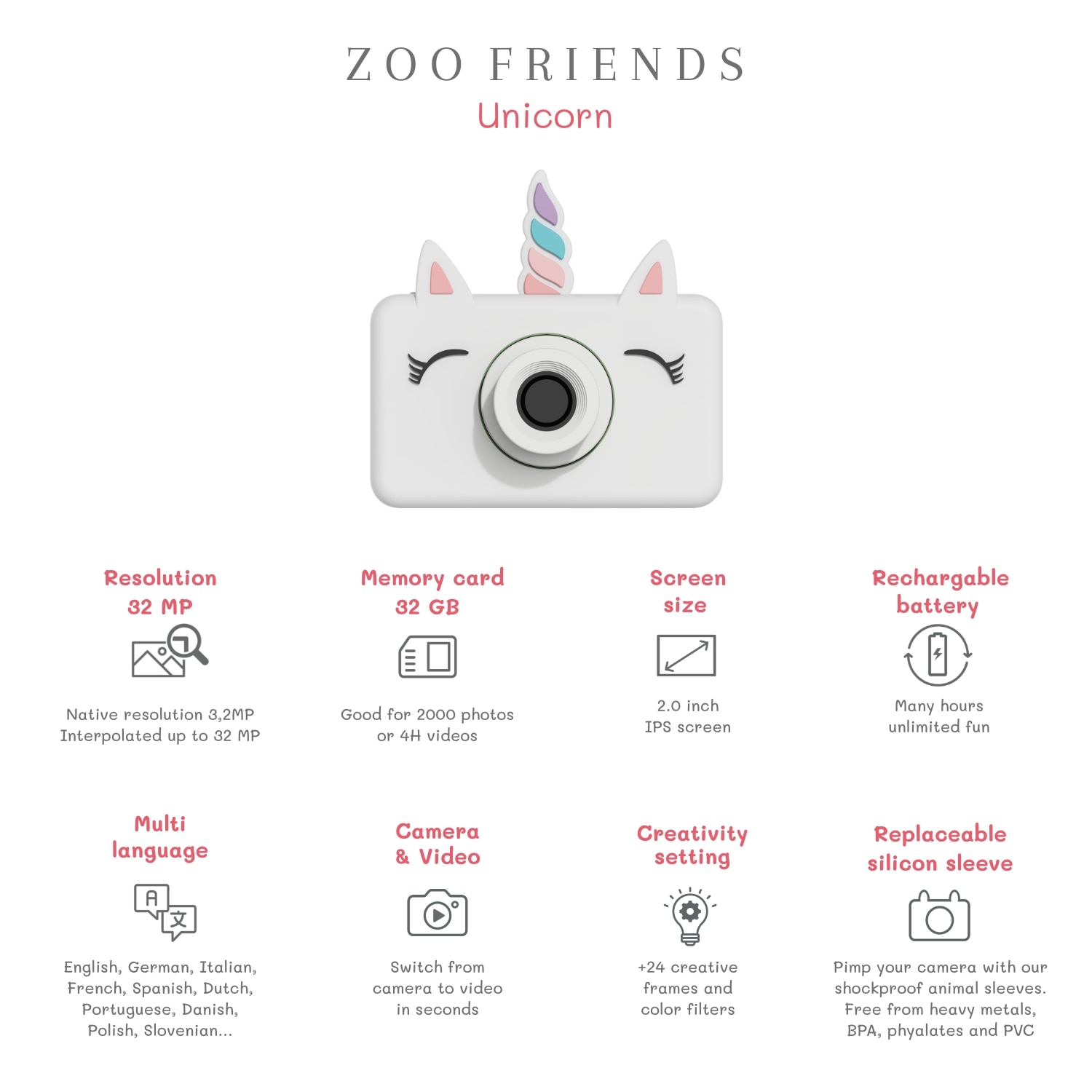Câmara Unicórnio Zoo Friends para Crianças 3
