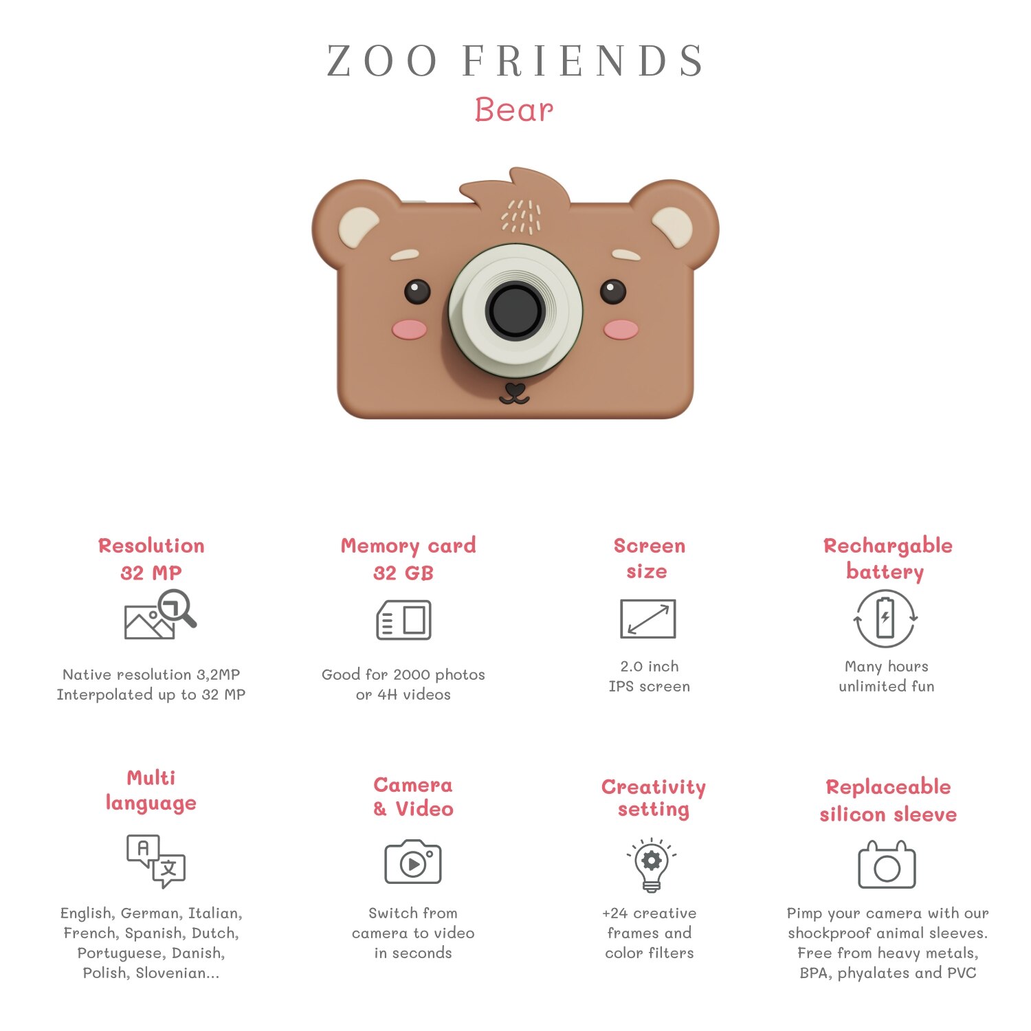 Câmara Zoo Friends Bear para Crianças 3