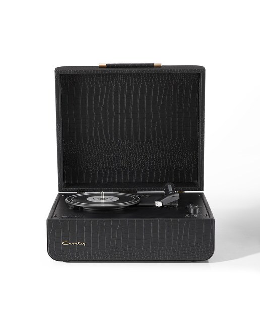 Gira-Discos Crosley Mercury com acabamento em pele de crocodilo preto 1