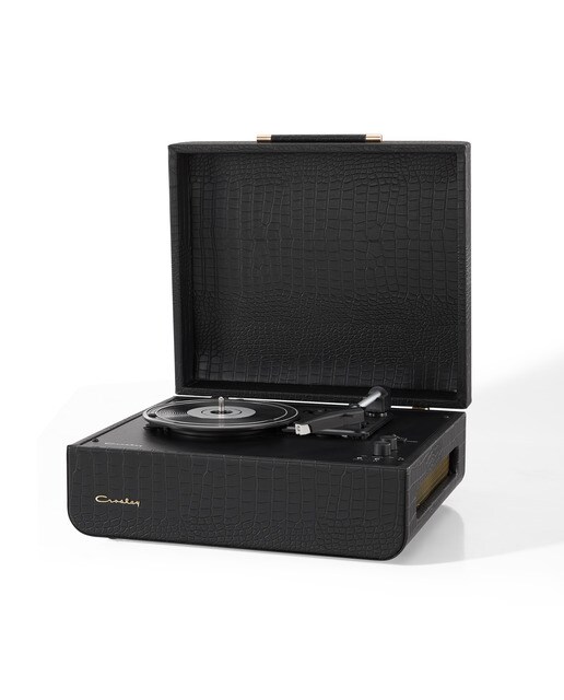 Gira-Discos Crosley Mercury com acabamento em pele de crocodilo preto 2