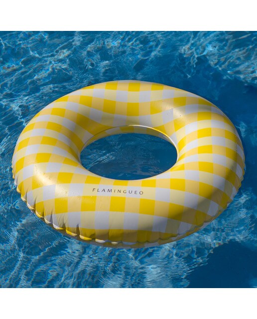 Imagen 2 de Flotador redondo hinchable extragrande Flamingueo con estampado vicky amarillo