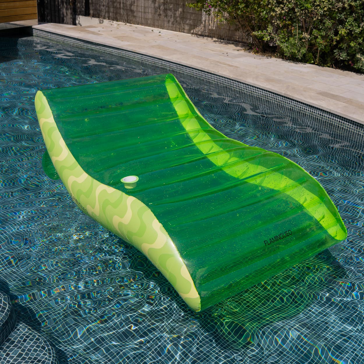 Colchão Flamingueo tipo chaise longue extragrande verde retro 2