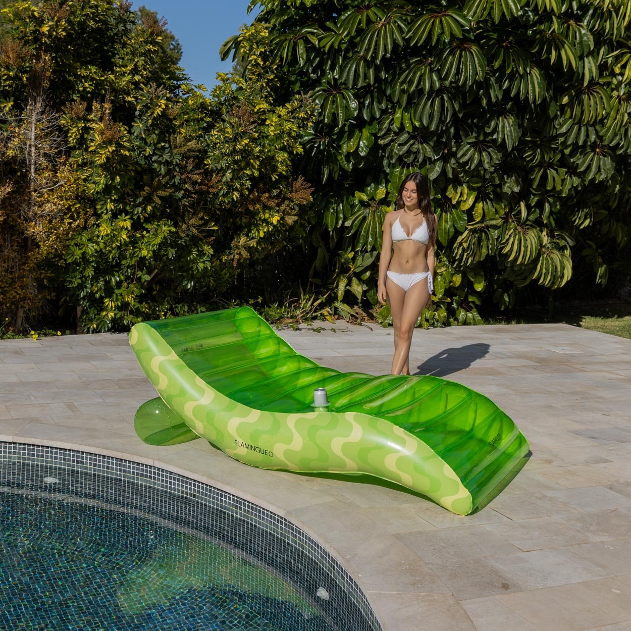 Colchão Flamingueo tipo chaise longue extragrande verde retro 8