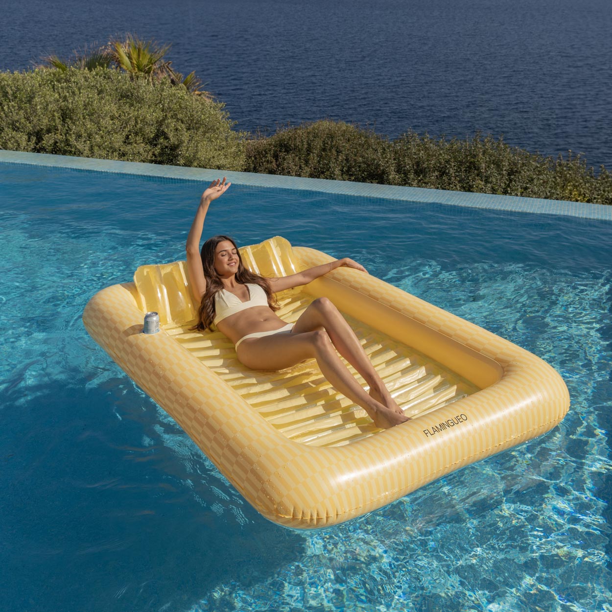 Boia tanning pool Flamingueo extragrande riscas amarelas 3