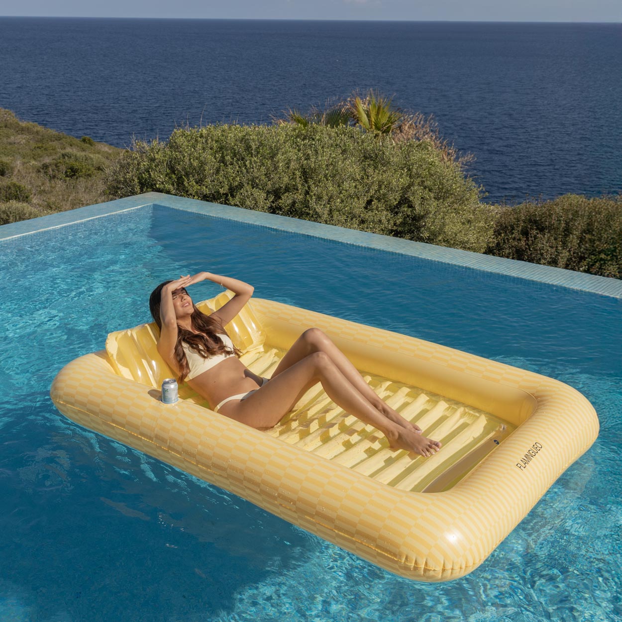 Boia tanning pool Flamingueo extragrande riscas amarelas 4