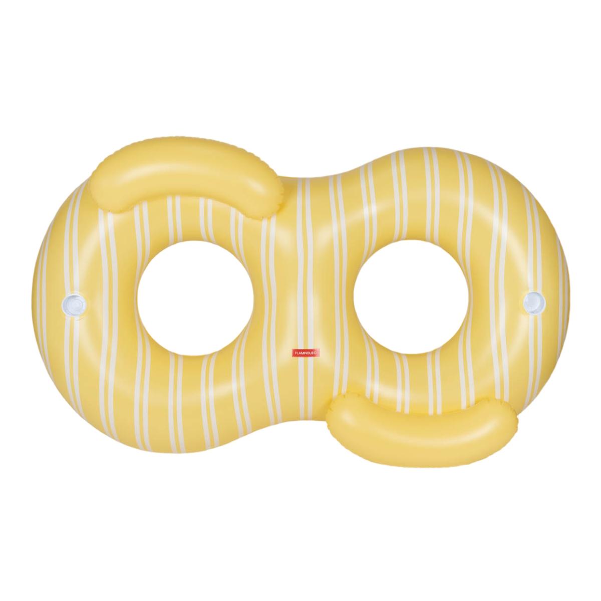 Boia donut doble Flamingueo extragrande riscas amarelas e brancas 1