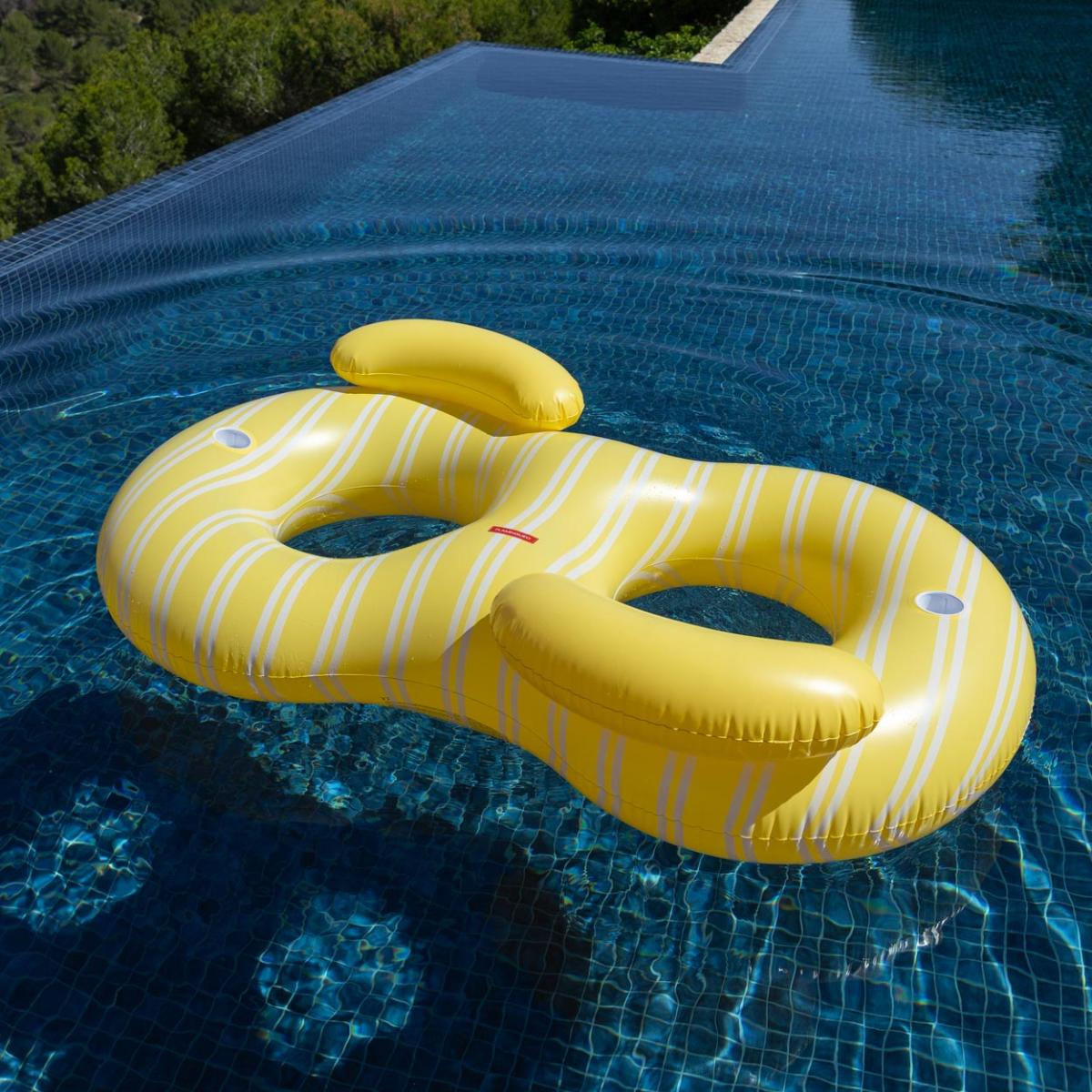 Boia donut doble Flamingueo extragrande riscas amarelas e brancas 2