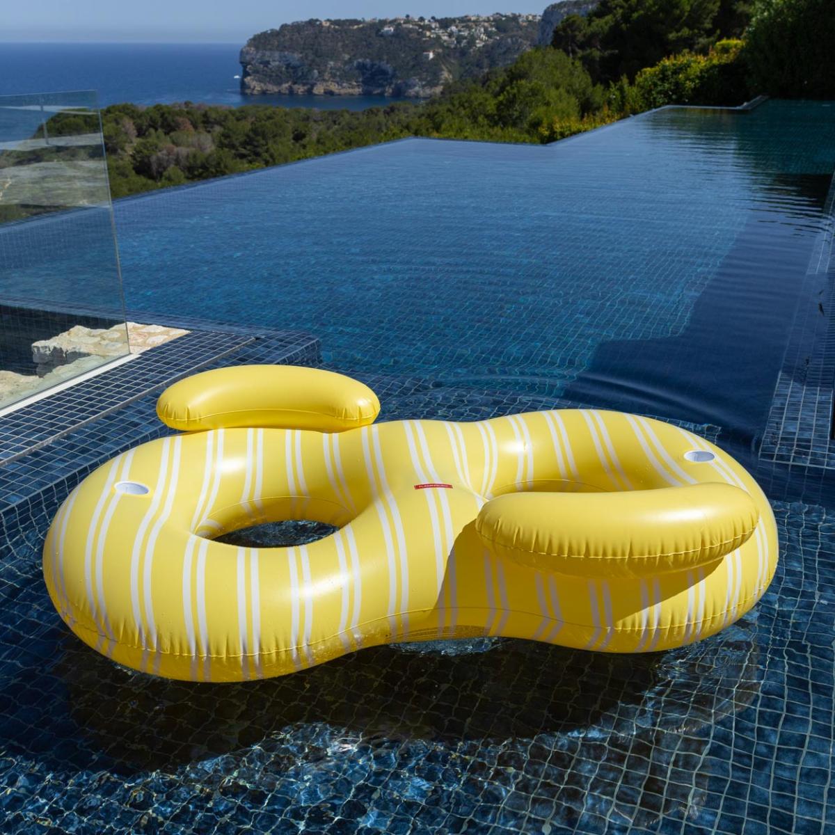 Boia donut doble Flamingueo extragrande riscas amarelas e brancas 5