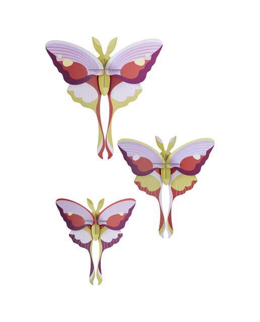 Mural em 3D Studio roof mariposas lilás cometa set de 3 1