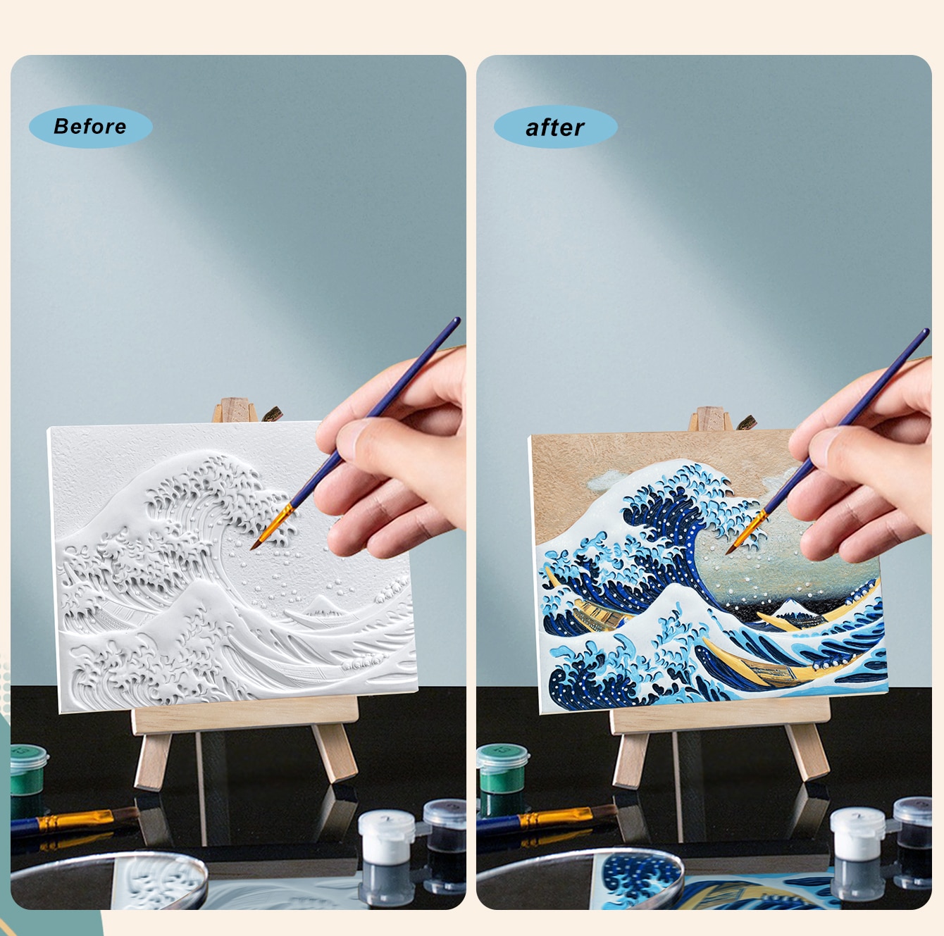 Pintura em relevo Madnesstoys A Grande Onda de Kanagawa 3