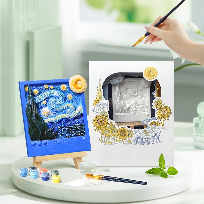 Pintura Em Relevo Da Noite Estrelada Da Madnesstoys 3
