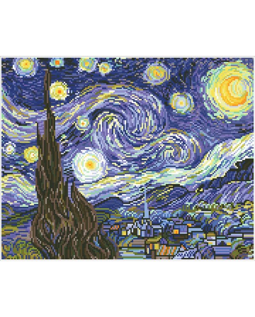 Quadro de Pintura com Diamantes Diamond Dotz Starry Night de Van Gogh 3