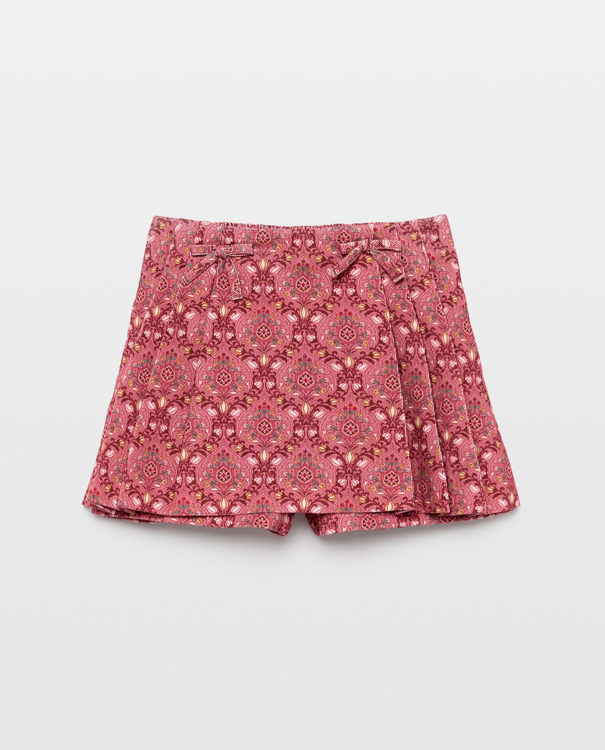 Saia-Calça de Bombazina Fina com Pregas Laterais e All Over Print Rosa-4