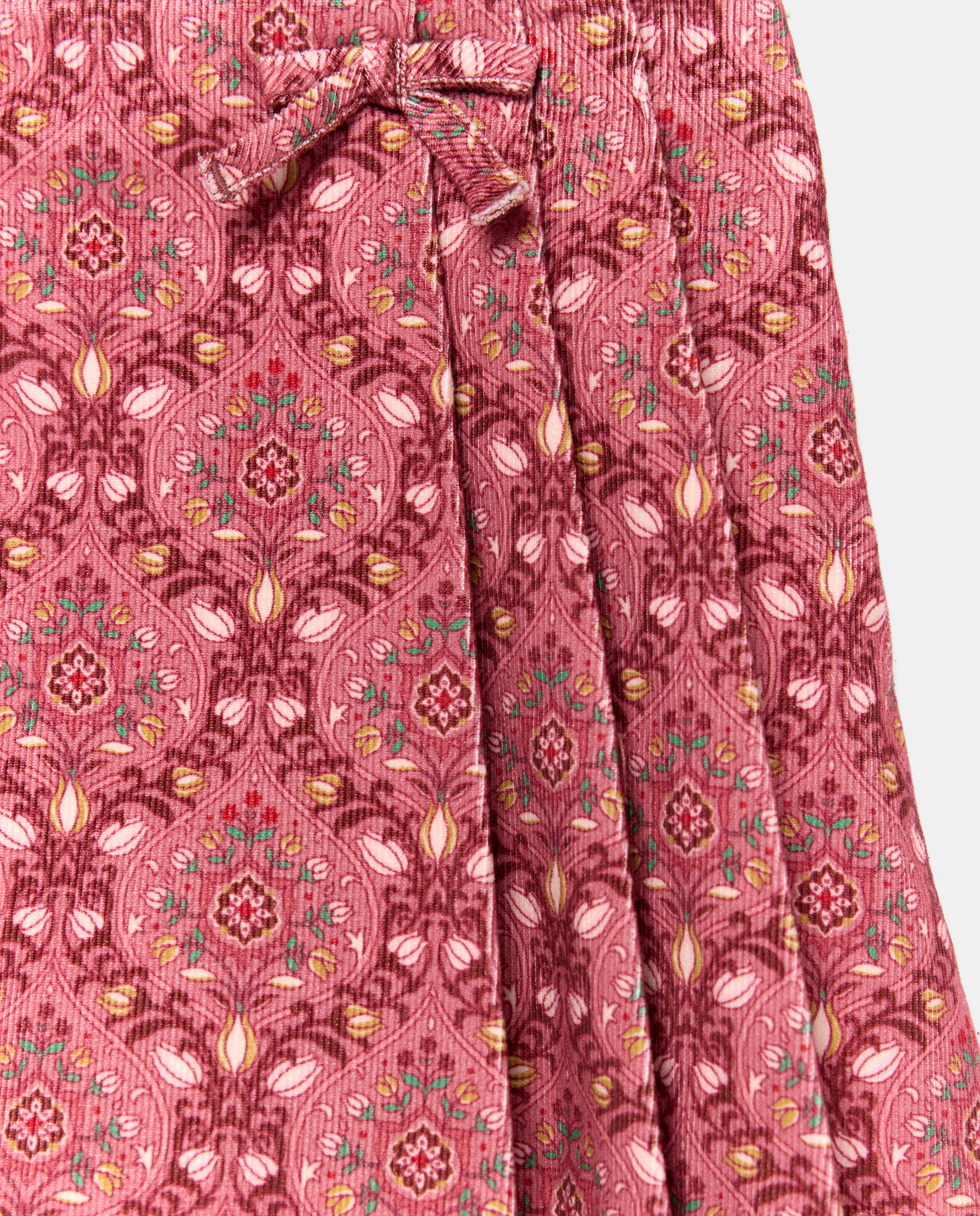 Saia-Calça de Bombazina Fina com Pregas Laterais e All Over Print Rosa-5