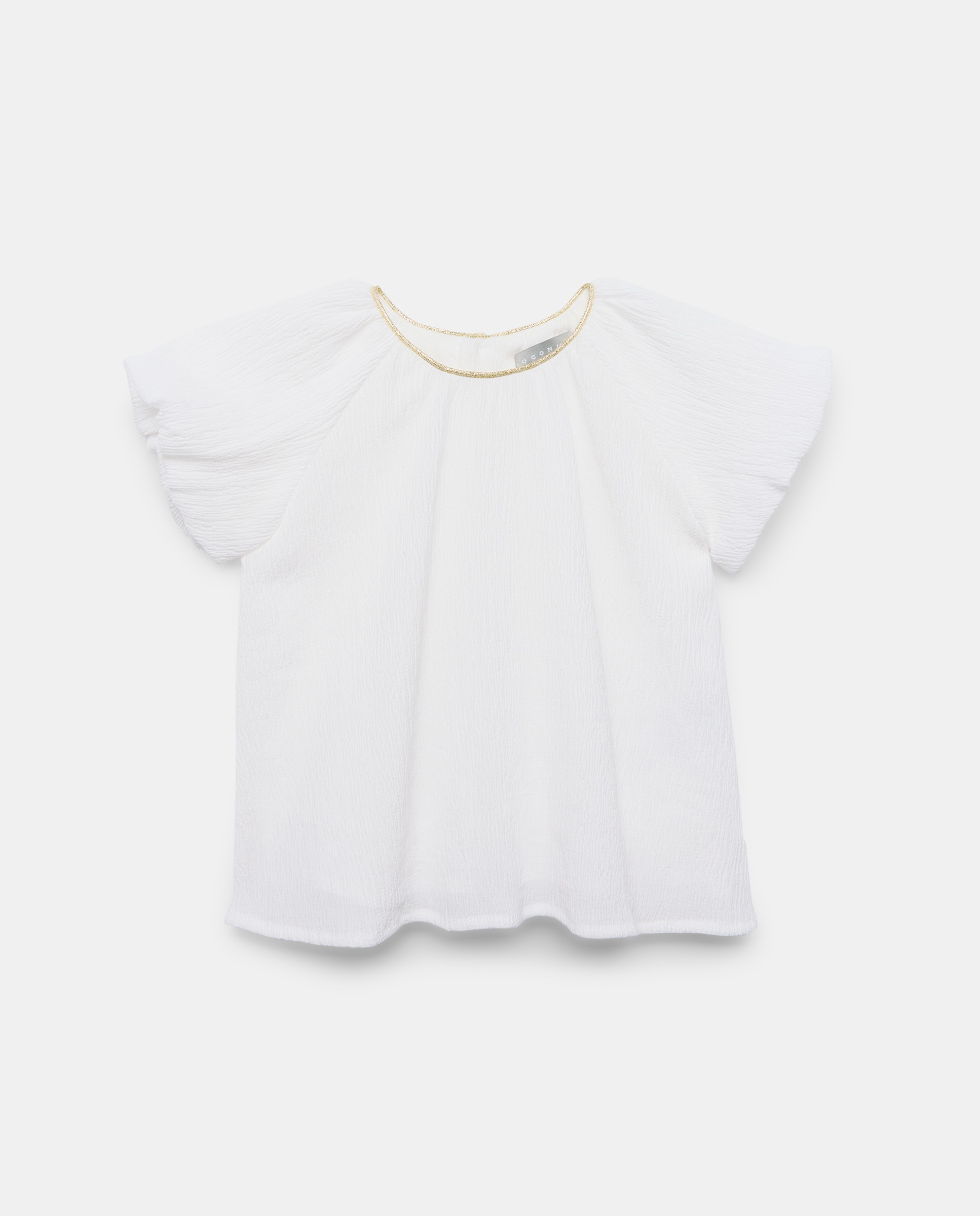 Blusa de Manga Curta em Balão com Debrum para Criança - Dourado 120 Cru-4