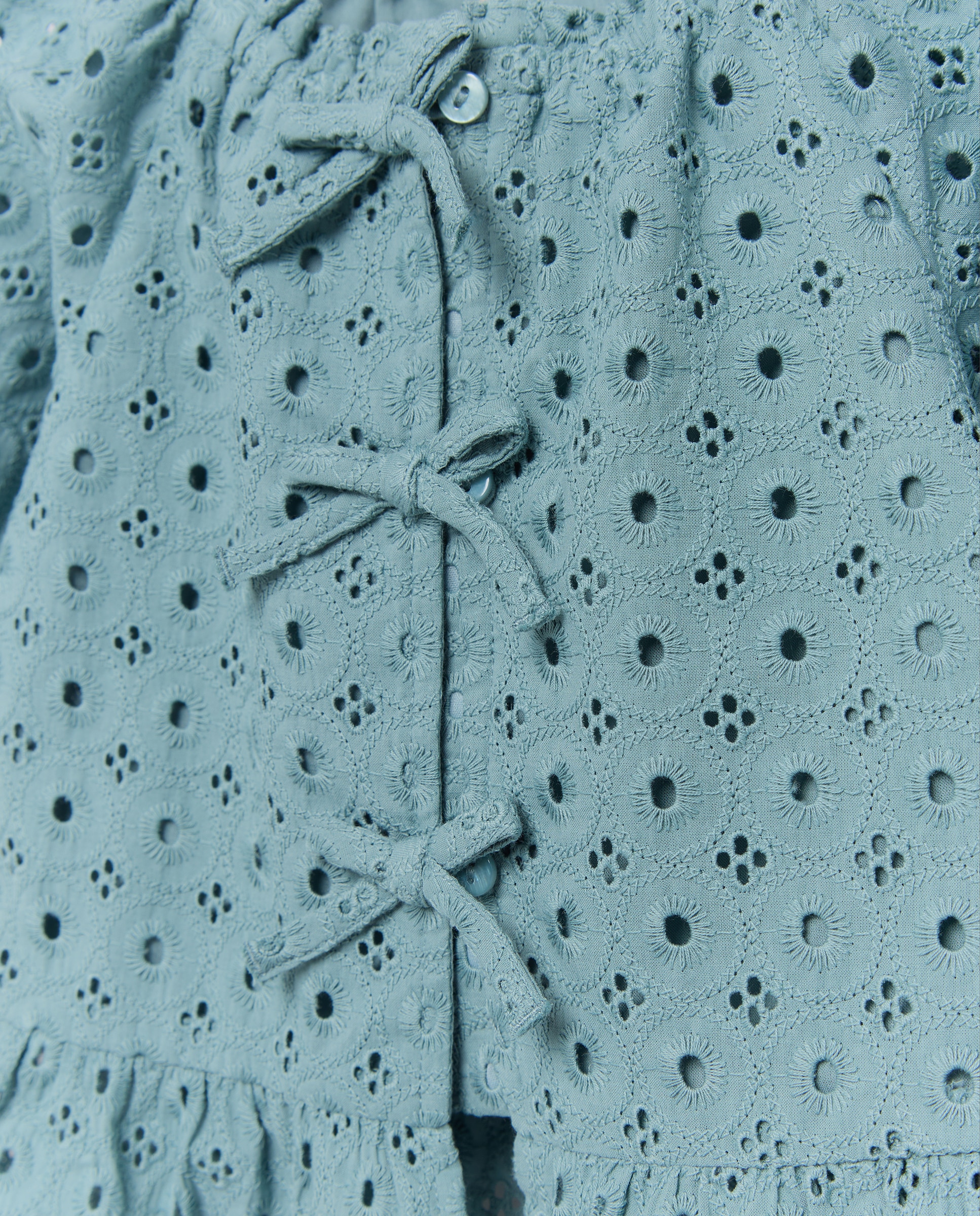 Blusa de Manga Curta com Laços e Bordado Suíço 530 Verde Escuro-6