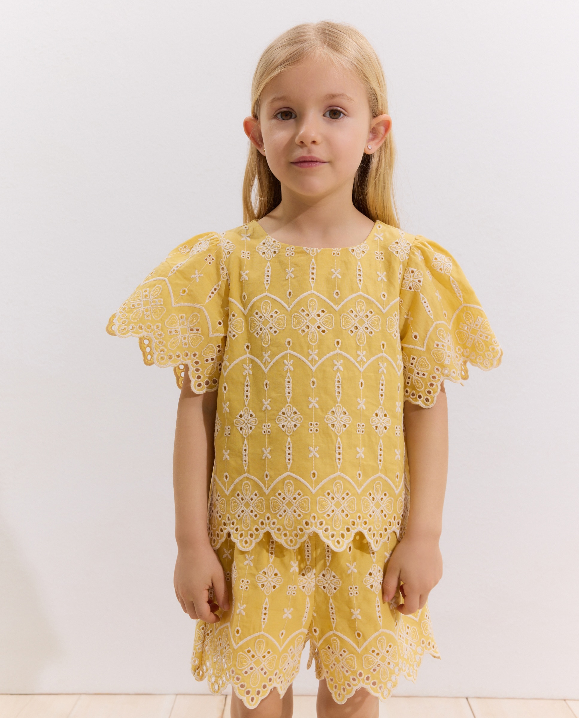 Blusa manga corta tejido bordado de niña - Coconut El Corte Inglés - Amarillo limón Amarillo limón-1