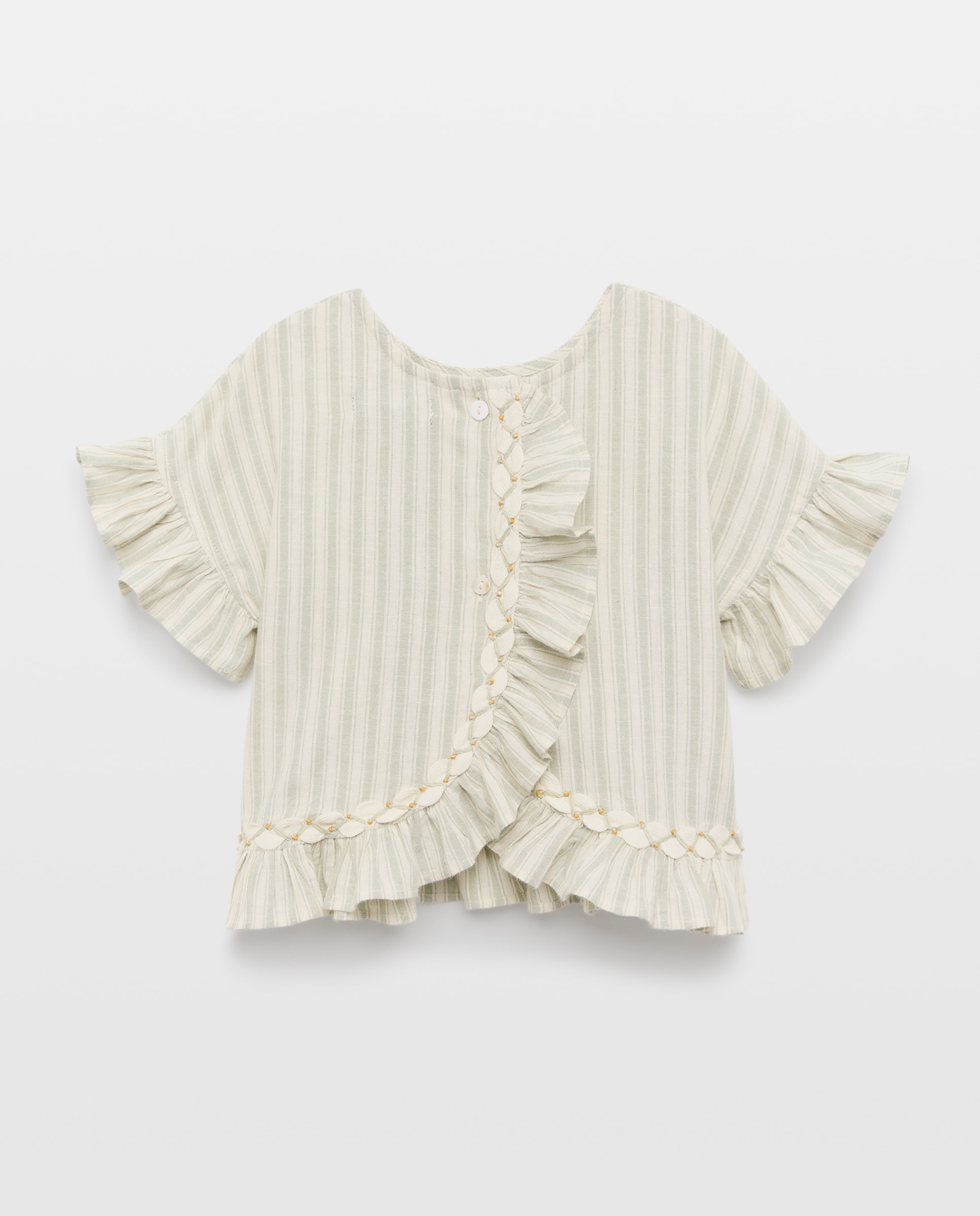 Blusa de Linho com Manga Curta e Lantejoulas Verde-4